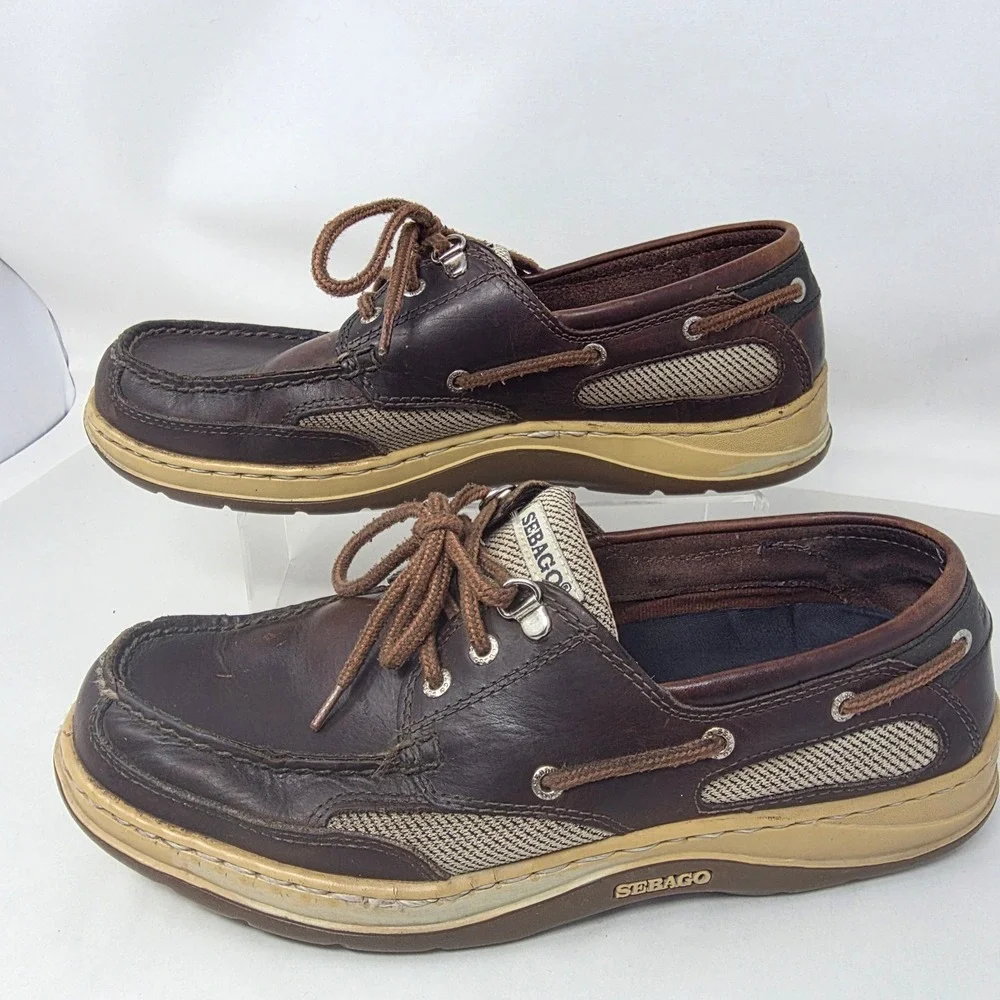 Sebago Clovehitch II Mens 9.5M Boat Shoes Walnut Brown Leather Mesh B24367 Good